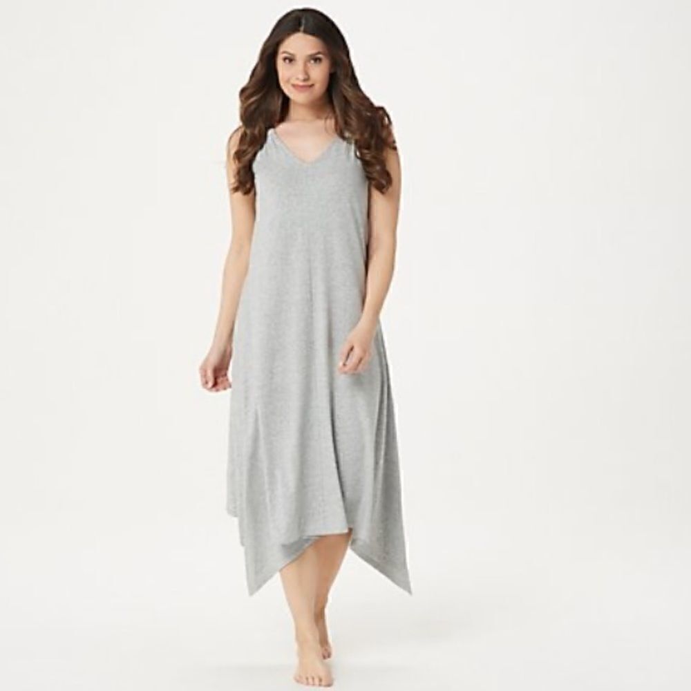 AnyBody Gray Cozy Knit Sharkbite Hem Dress